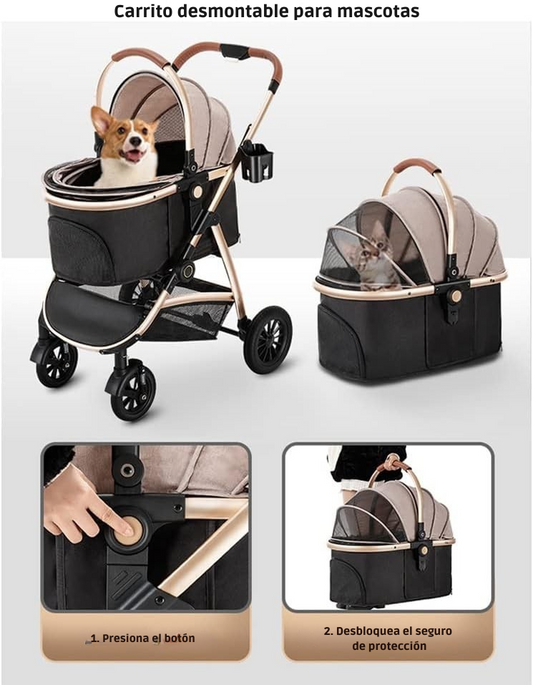 CARRIOLA DE LUJO 3 EN 1 PARA MASCOTAS