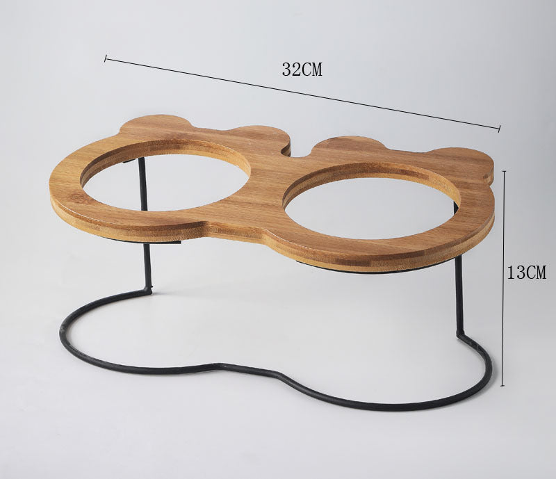 COMEDERO ELEVADO DE BAMBÚ + PLATO CERAMICA PARA GATOS