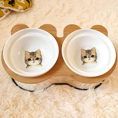 COMDEDERO ELEVADO DE BAMBÚ + PLATO CERAMICA PARA GATOS