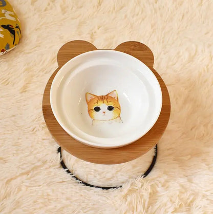 COMDEDERO ELEVADO DE BAMBÚ + PLATO CERAMICA PARA GATOS
