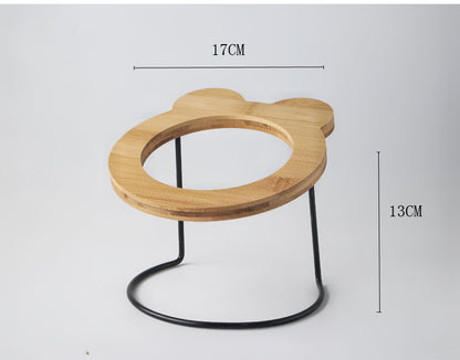 COMDEDERO ELEVADO DE BAMBÚ + PLATO CERAMICA PARA GATOS
