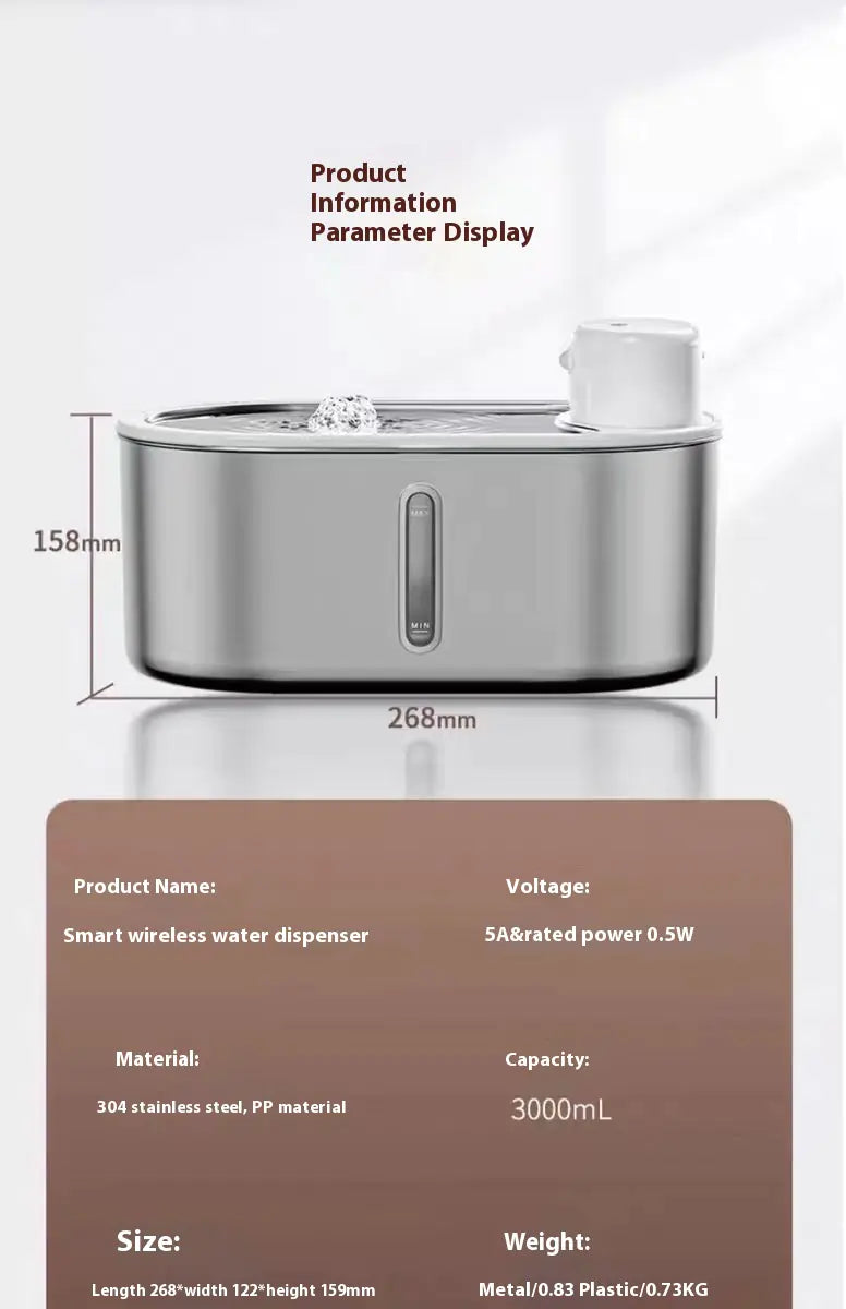 Fuente de Agua para Mascotas de Acero Inoxidable con Infrarrojo